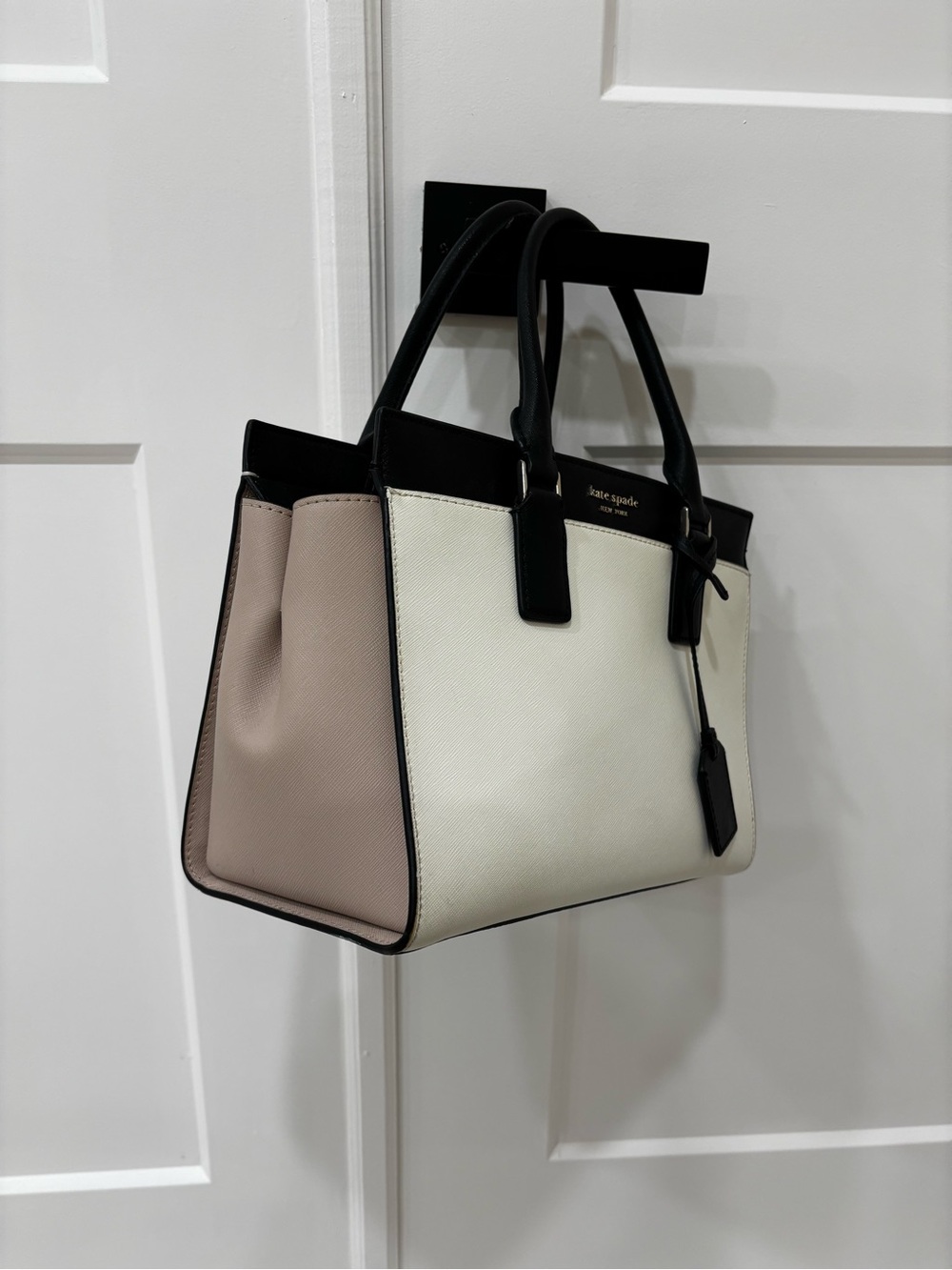 kate spade Two-Tone Satchel in White, Black and Taupe - Picture 5 of 14